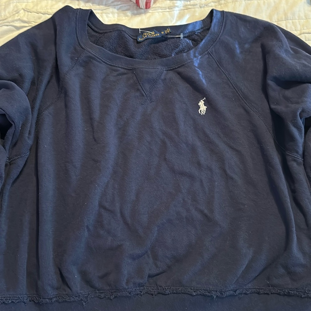 Polo Ralph Lauren Crewneck Sweatshirt Cropped with Raw Hem Blue Women’s Medium